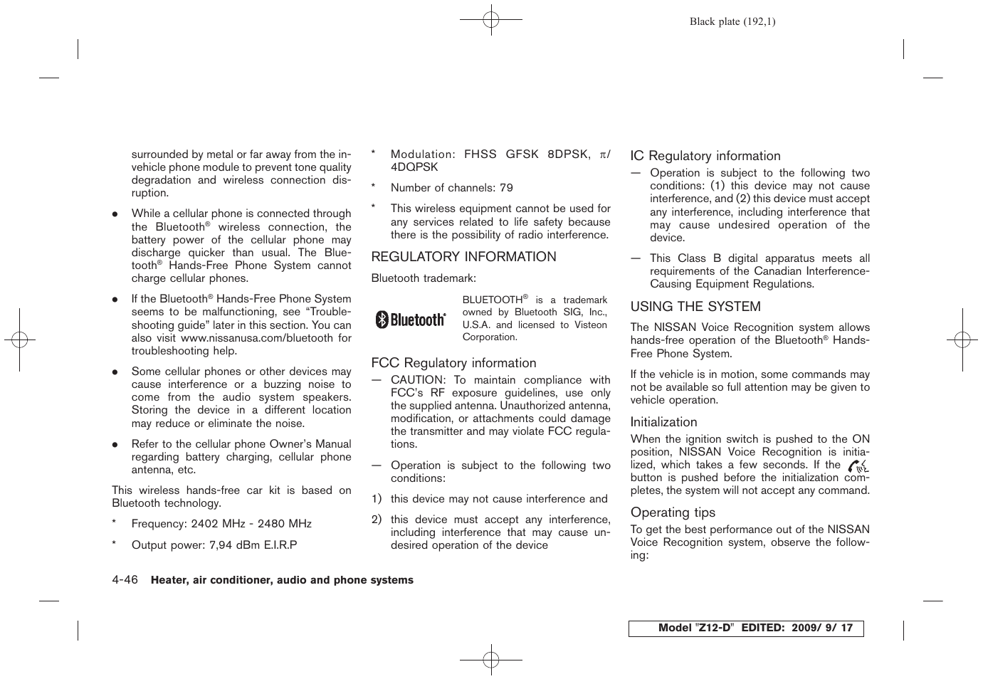Regulatory information -46 using the system -46 | NISSAN 2010 Cube - Owner's Manual User Manual | Page 188 / 329