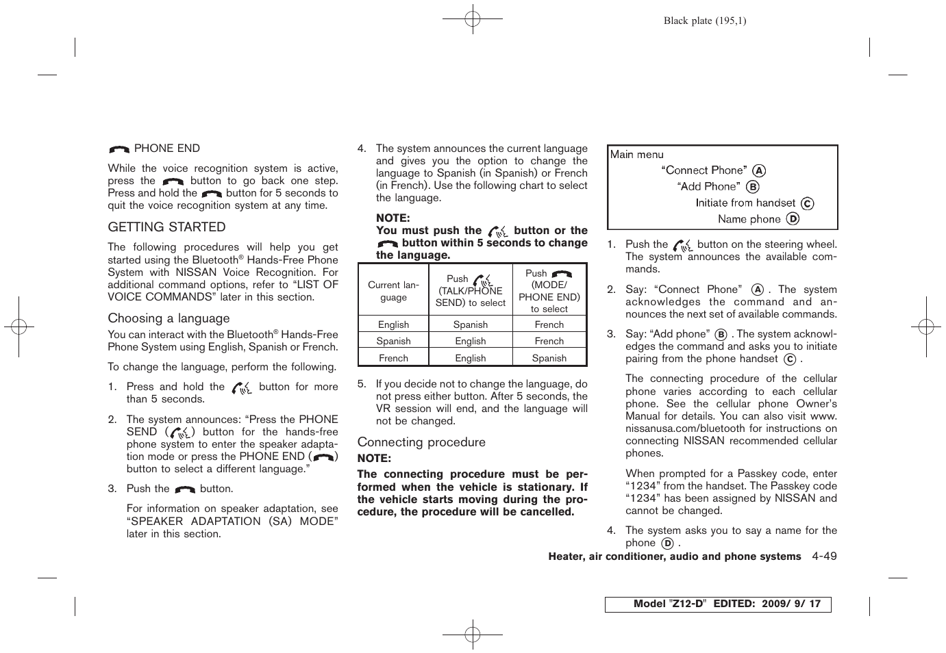 Getting started -49 | NISSAN 2010 Cube - Owner's Manual User Manual | Page 191 / 329