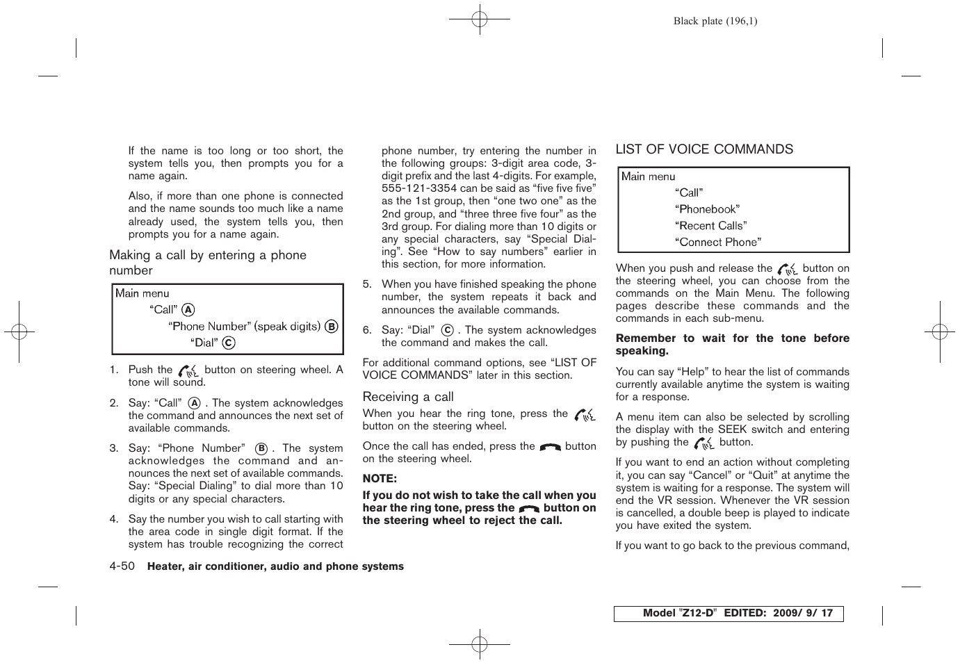 List of voice commands -50 | NISSAN 2010 Cube - Owner's Manual User Manual | Page 192 / 329