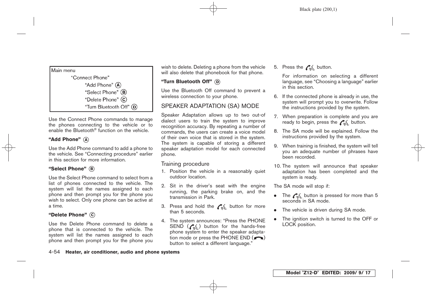 Speaker adaptation (sa) mode -54 | NISSAN 2010 Cube - Owner's Manual User Manual | Page 196 / 329