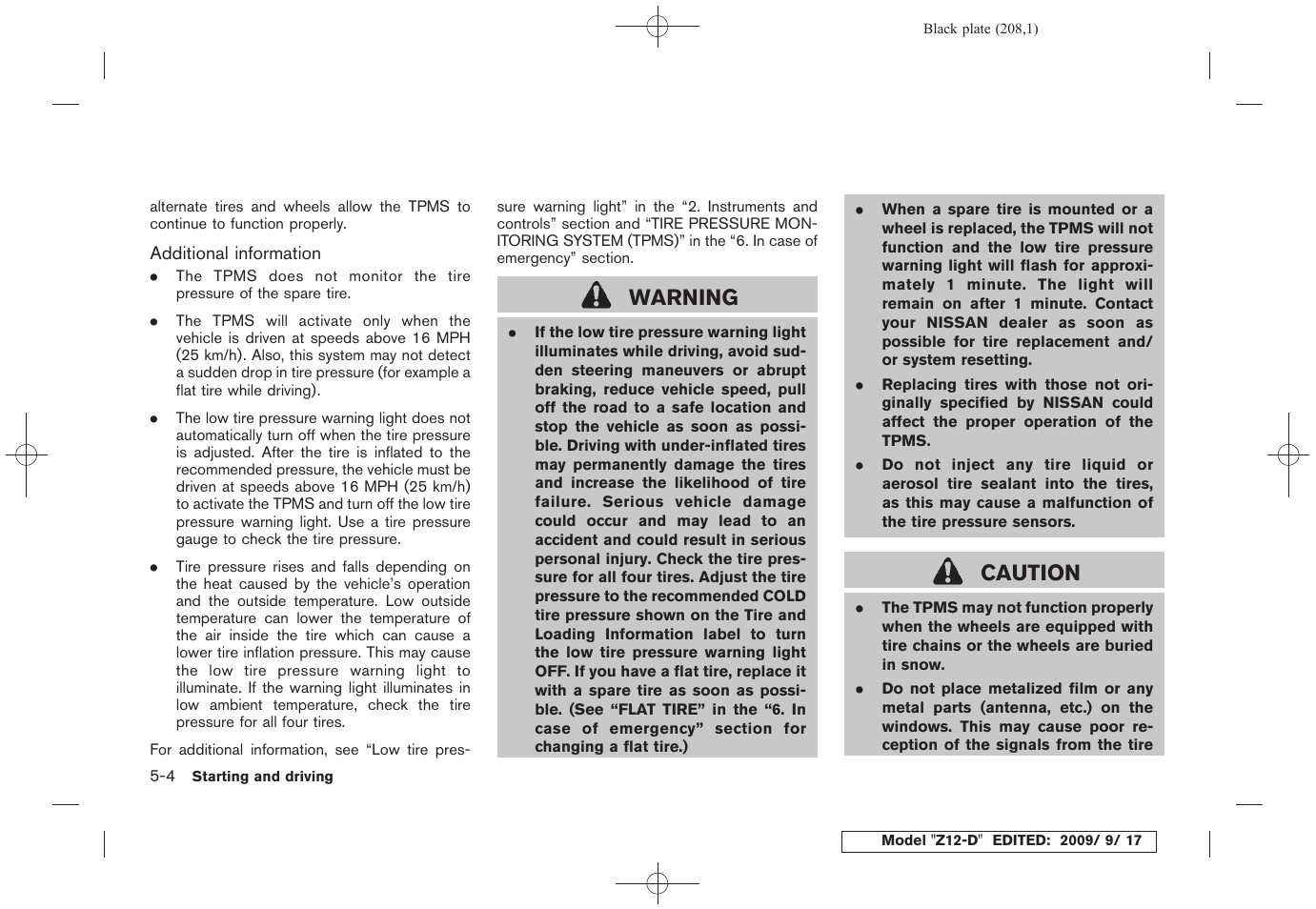 Warning, Caution | NISSAN 2010 Cube - Owner's Manual User Manual | Page 204 / 329