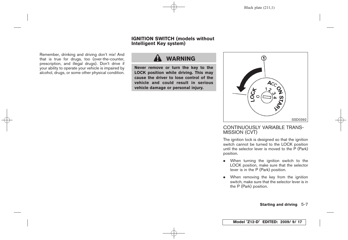 Continuously variable transmission (cvt) -7, Warning | NISSAN 2010 Cube - Owner's Manual User Manual | Page 207 / 329