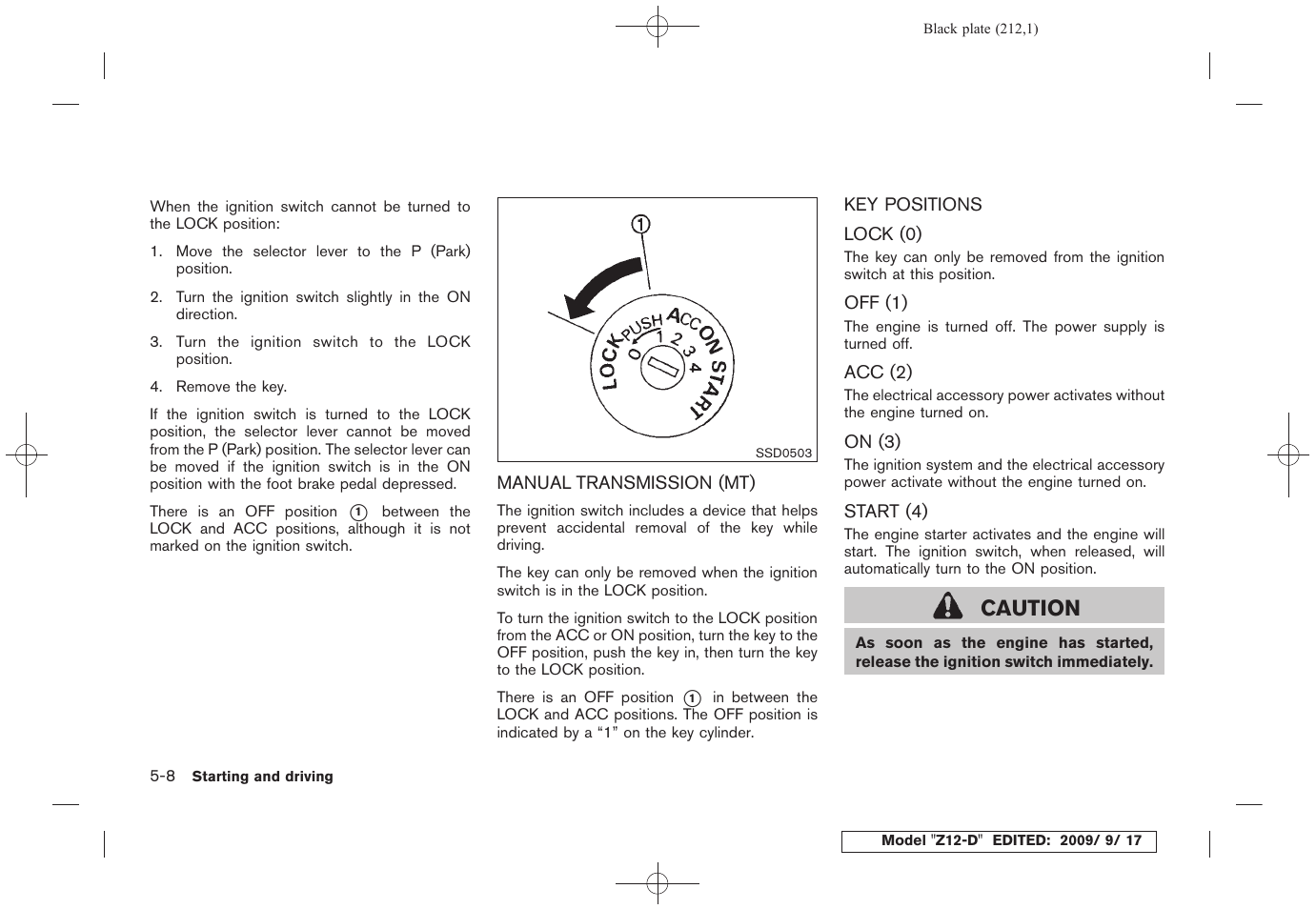 Manual transmission (mt) -8 key positions -8, Caution | NISSAN 2010 Cube - Owner's Manual User Manual | Page 208 / 329