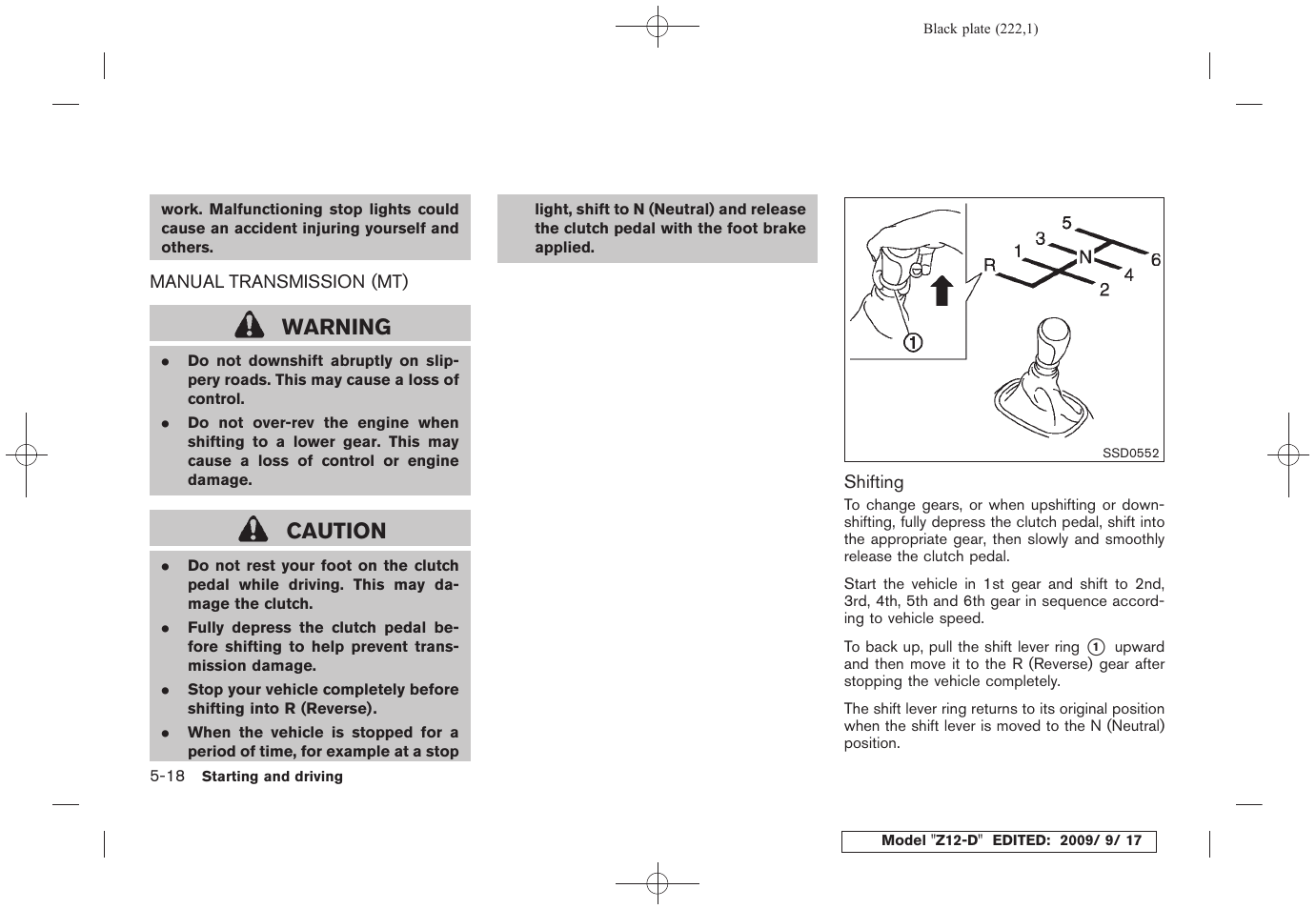 Manual transmission (mt) -18, Warning, Caution | NISSAN 2010 Cube - Owner's Manual User Manual | Page 218 / 329