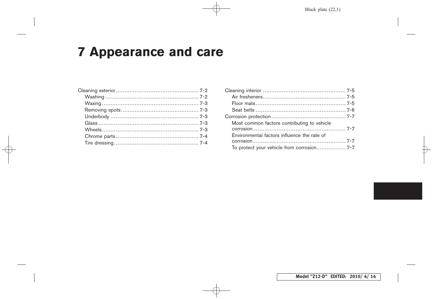 Appearance and care, 7 appearance and care | NISSAN 2010 Cube - Owner's Manual User Manual | Page 251 / 329