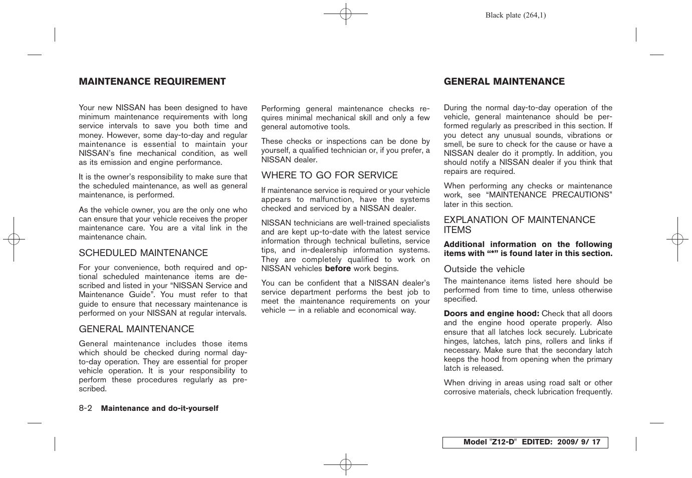 Maintenance requirement -2, General maintenance -2, Explanation of maintenance items -2 | NISSAN 2010 Cube - Owner's Manual User Manual | Page 260 / 329