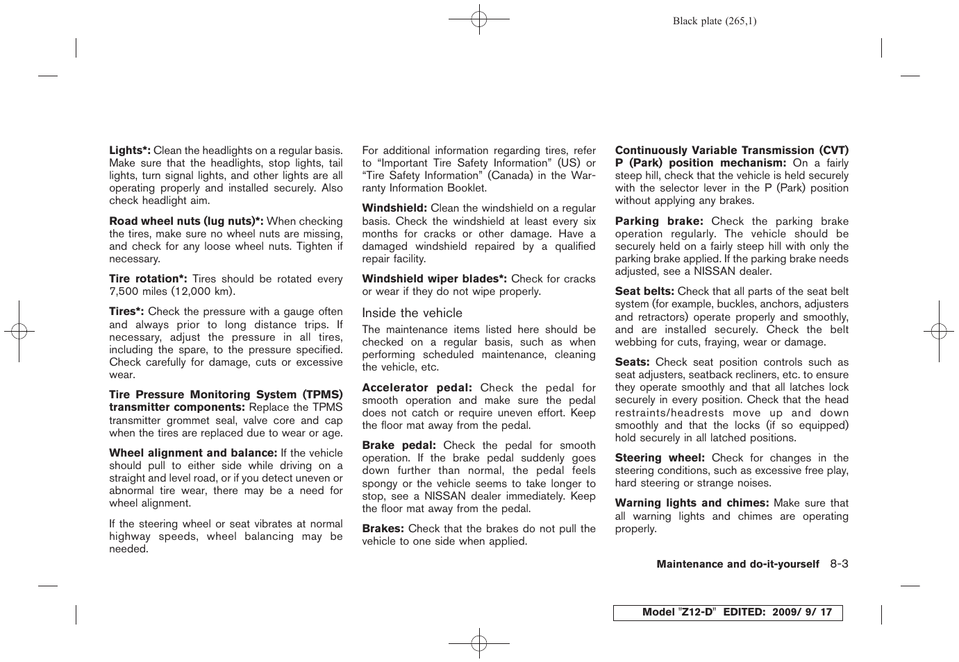 NISSAN 2010 Cube - Owner's Manual User Manual | Page 261 / 329