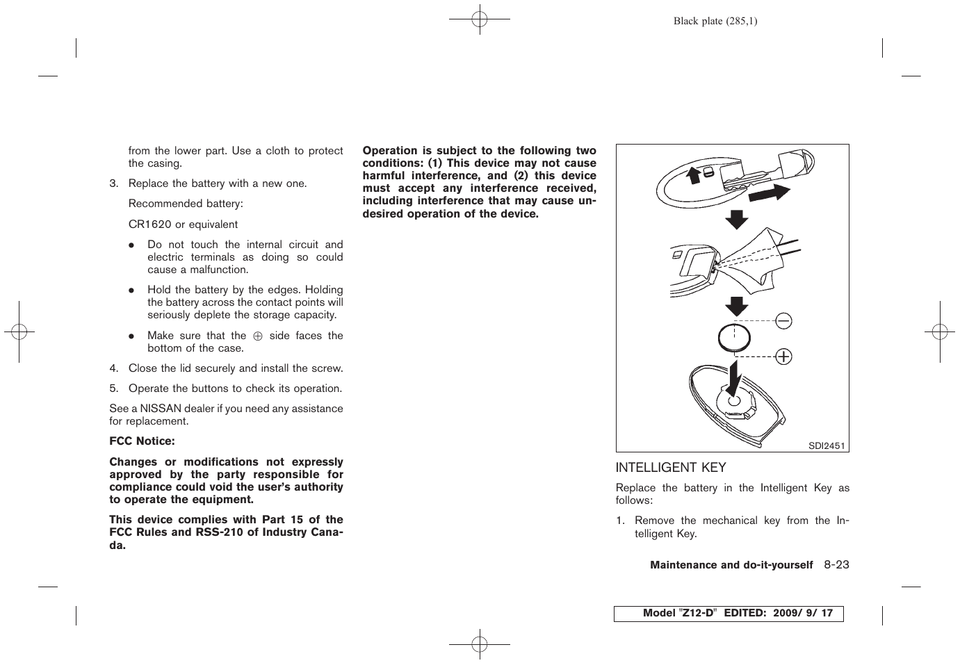 Intelligent key -23 | NISSAN 2010 Cube - Owner's Manual User Manual | Page 281 / 329