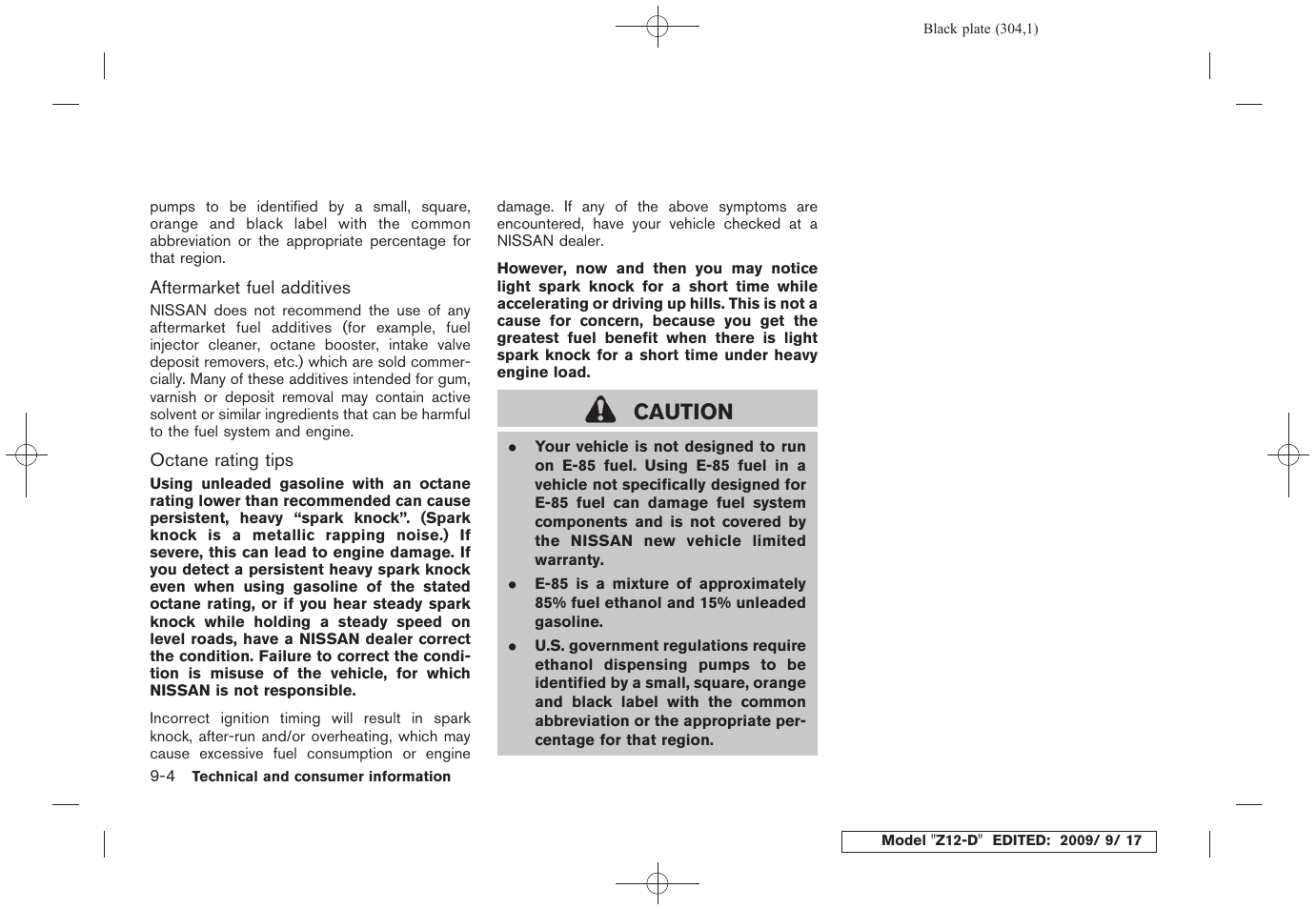 Caution | NISSAN 2010 Cube - Owner's Manual User Manual | Page 300 / 329