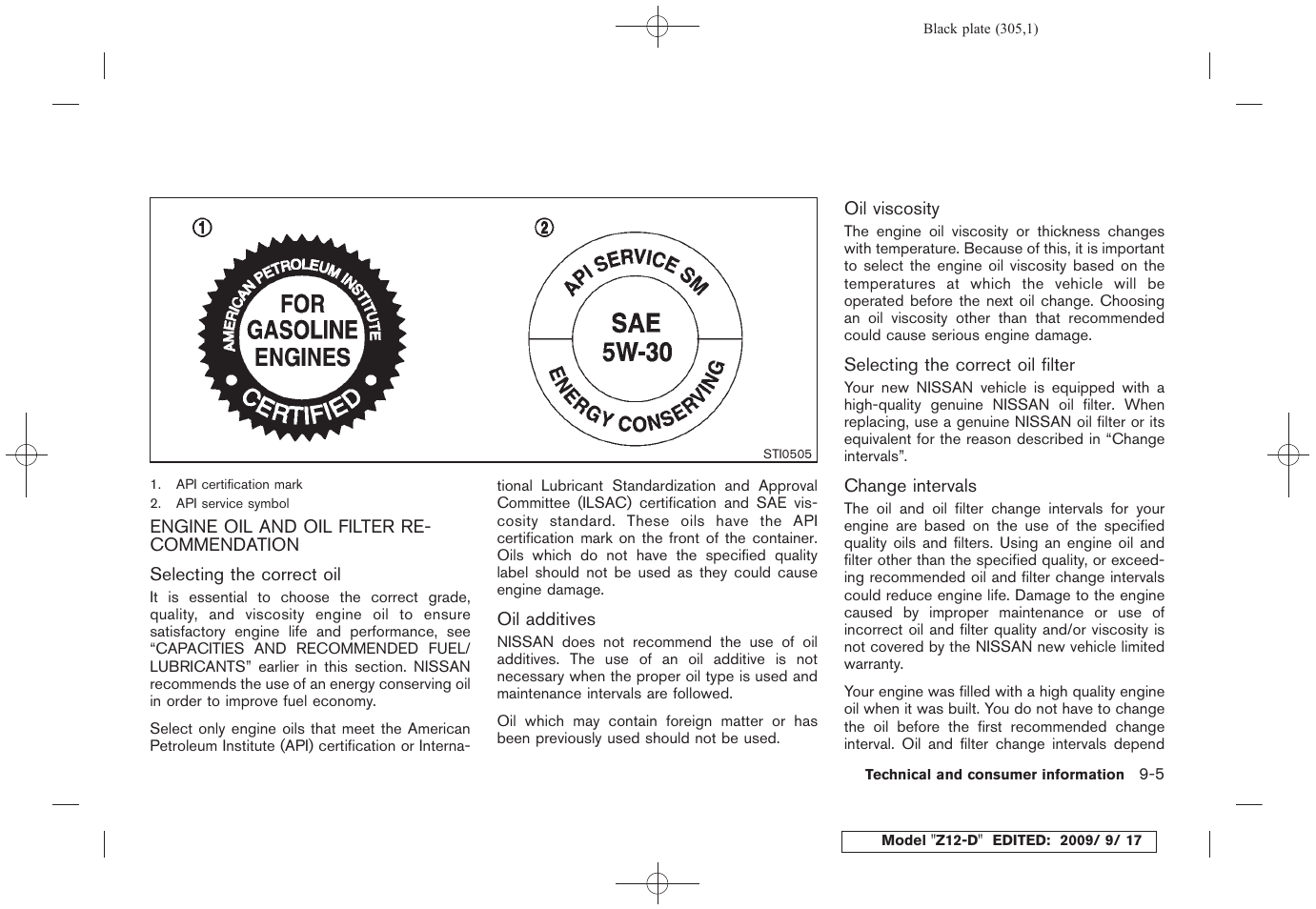 Engine oil and oil filter recommendation -5 | NISSAN 2010 Cube - Owner's Manual User Manual | Page 301 / 329