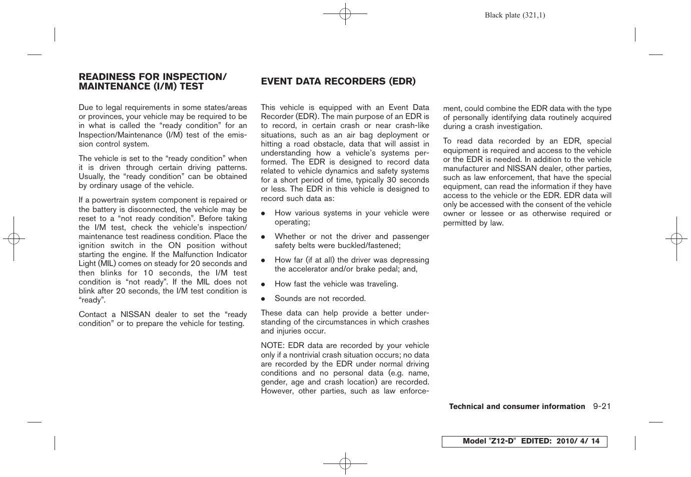NISSAN 2010 Cube - Owner's Manual User Manual | Page 317 / 329