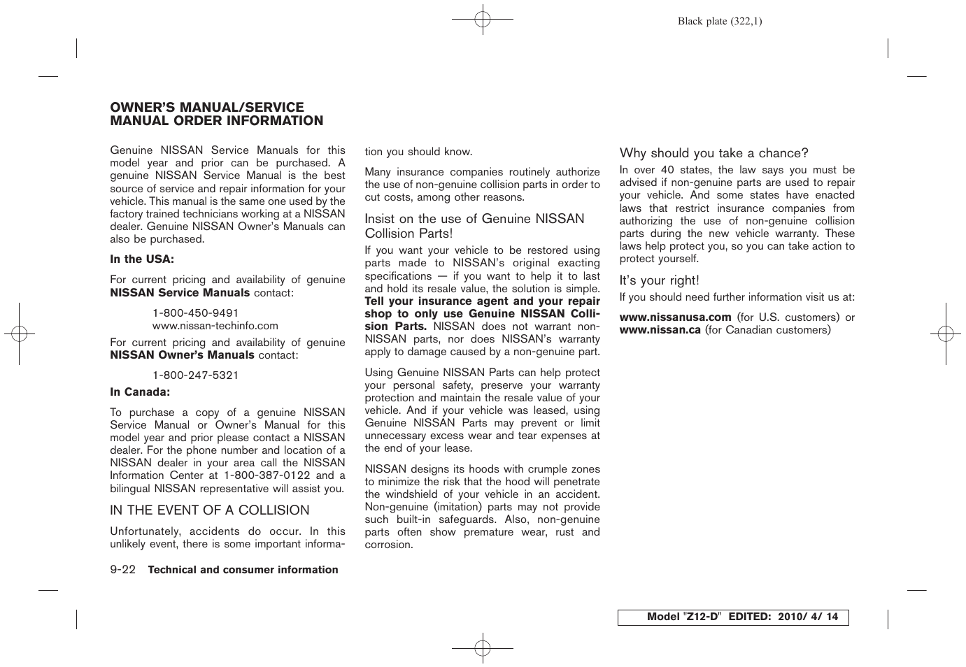In the event of a collision -22 | NISSAN 2010 Cube - Owner's Manual User Manual | Page 318 / 329