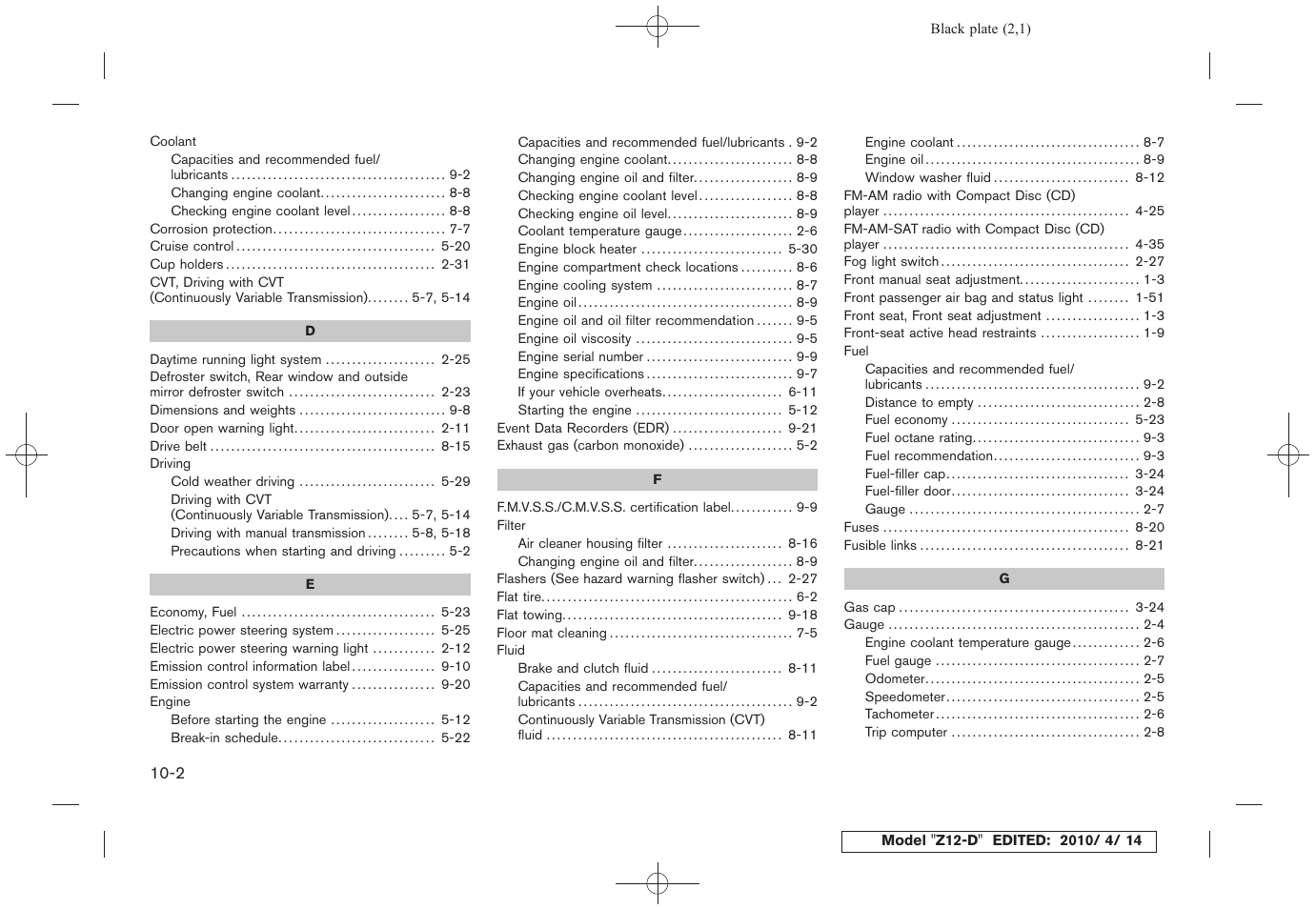 NISSAN 2010 Cube - Owner's Manual User Manual | Page 322 / 329