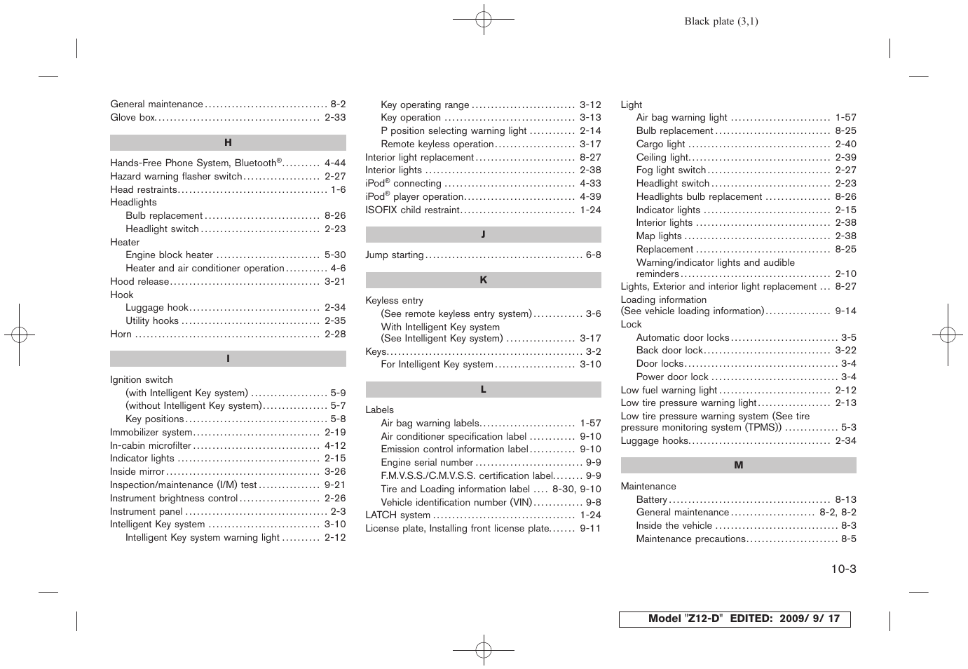 NISSAN 2010 Cube - Owner's Manual User Manual | Page 323 / 329