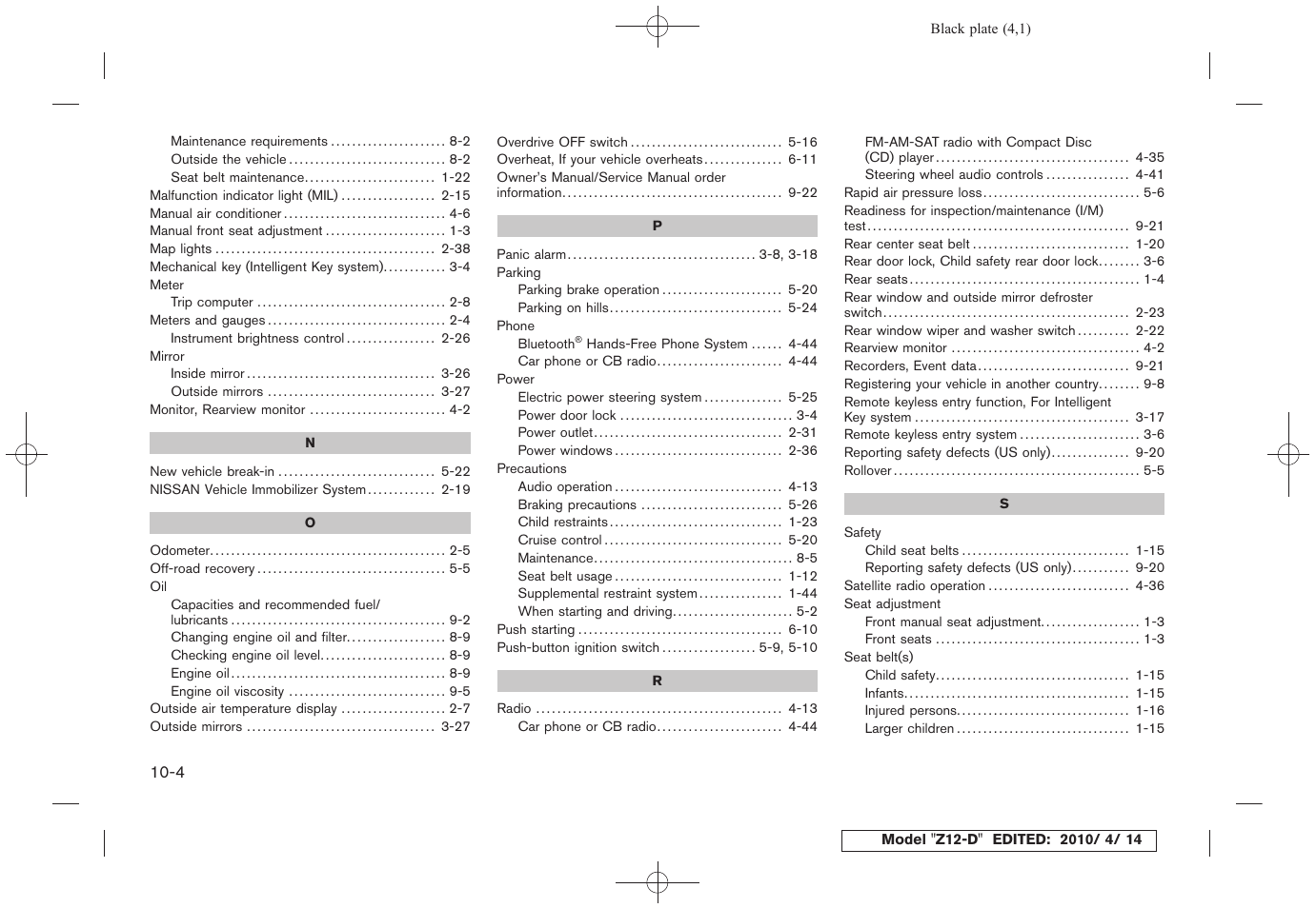 NISSAN 2010 Cube - Owner's Manual User Manual | Page 324 / 329