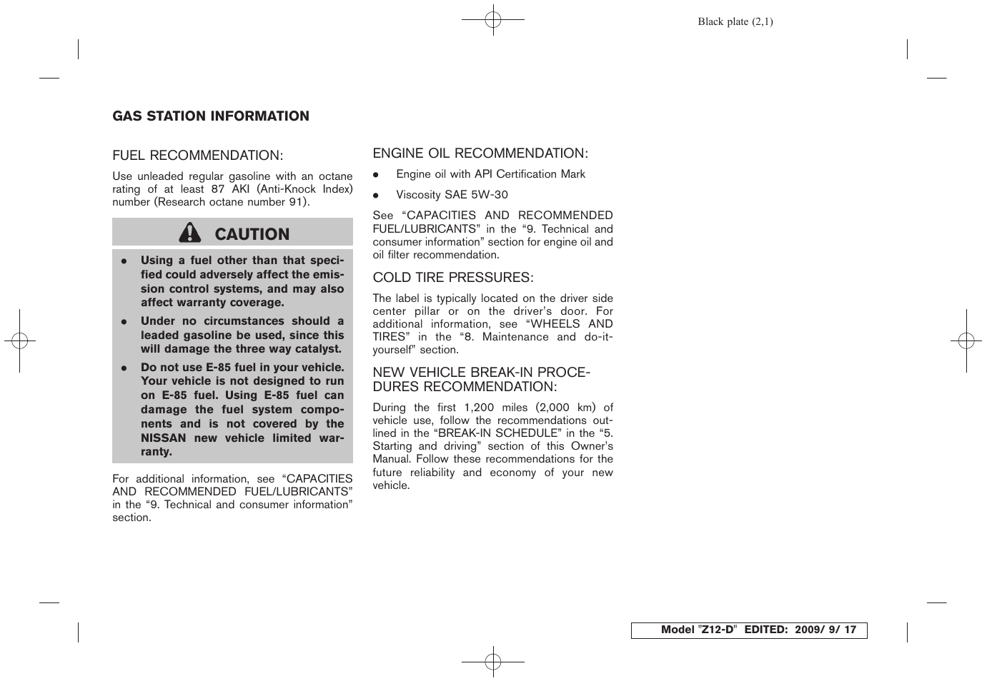 Caution | NISSAN 2010 Cube - Owner's Manual User Manual | Page 328 / 329