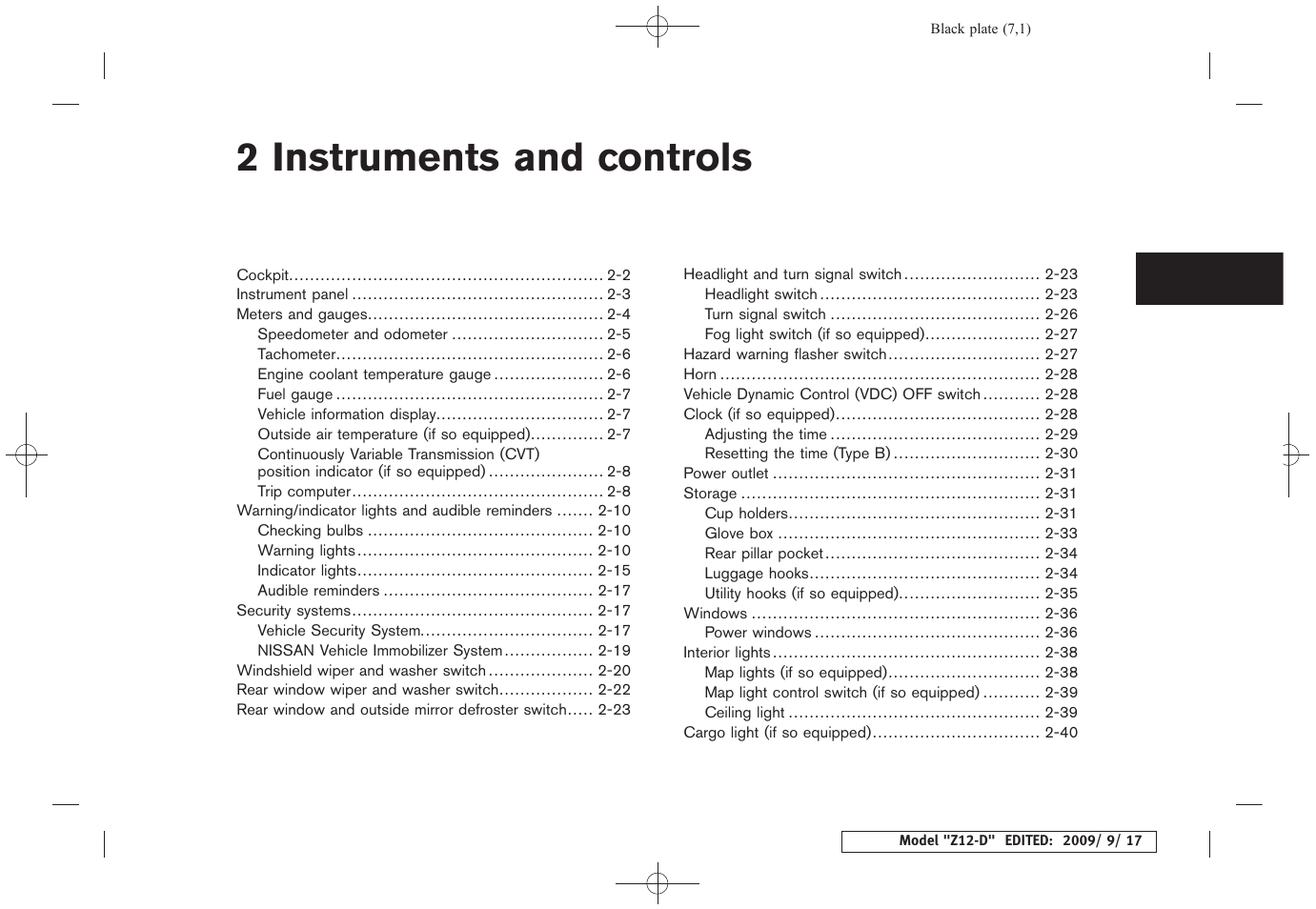 Instruments and controls, 2 instruments and controls | NISSAN 2010 Cube - Owner's Manual User Manual | Page 75 / 329