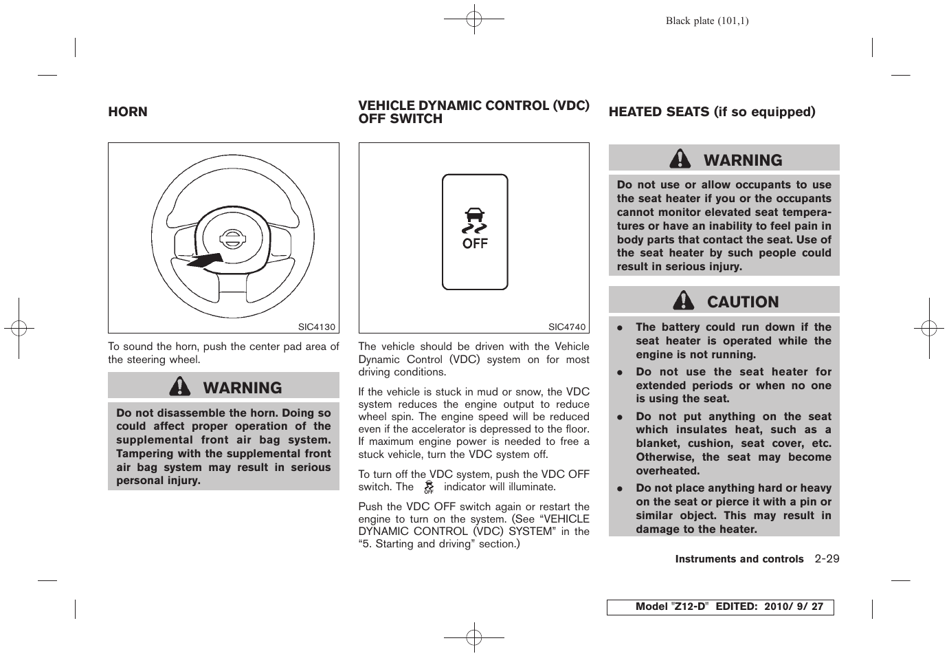 Warning, Caution | NISSAN 2011 Cube - Owner's Manual User Manual | Page 103 / 345
