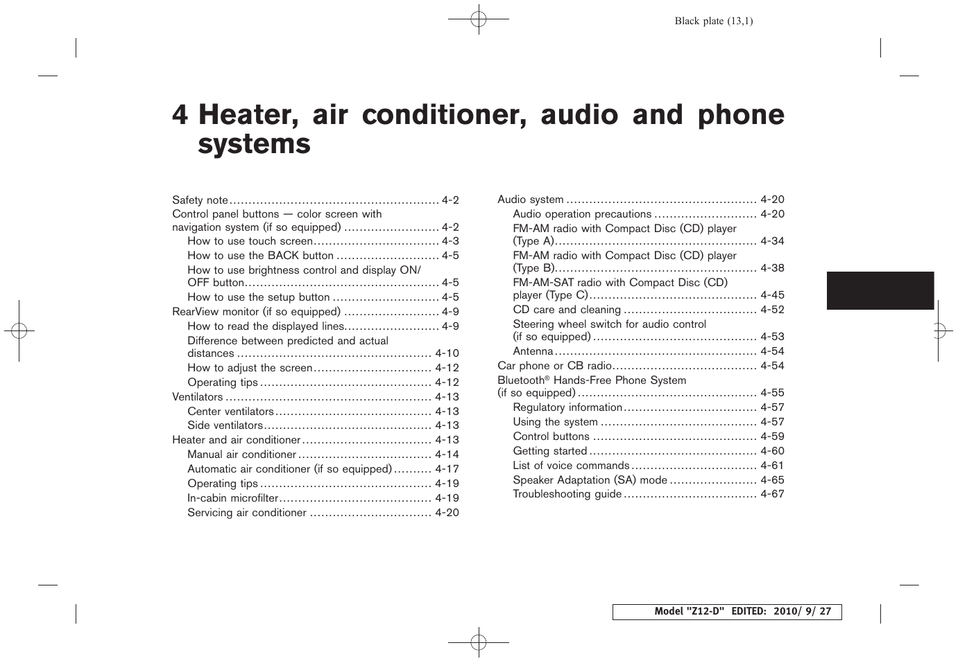 Heater, air conditioner, audio and phone systems, 4 heater, air conditioner, audio and phone systems | NISSAN 2011 Cube - Owner's Manual User Manual | Page 149 / 345