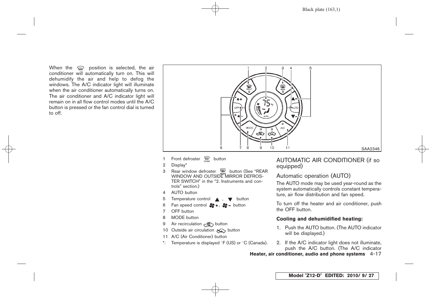 Automatic air conditioner (if so equipped) -17 | NISSAN 2011 Cube - Owner's Manual User Manual | Page 165 / 345