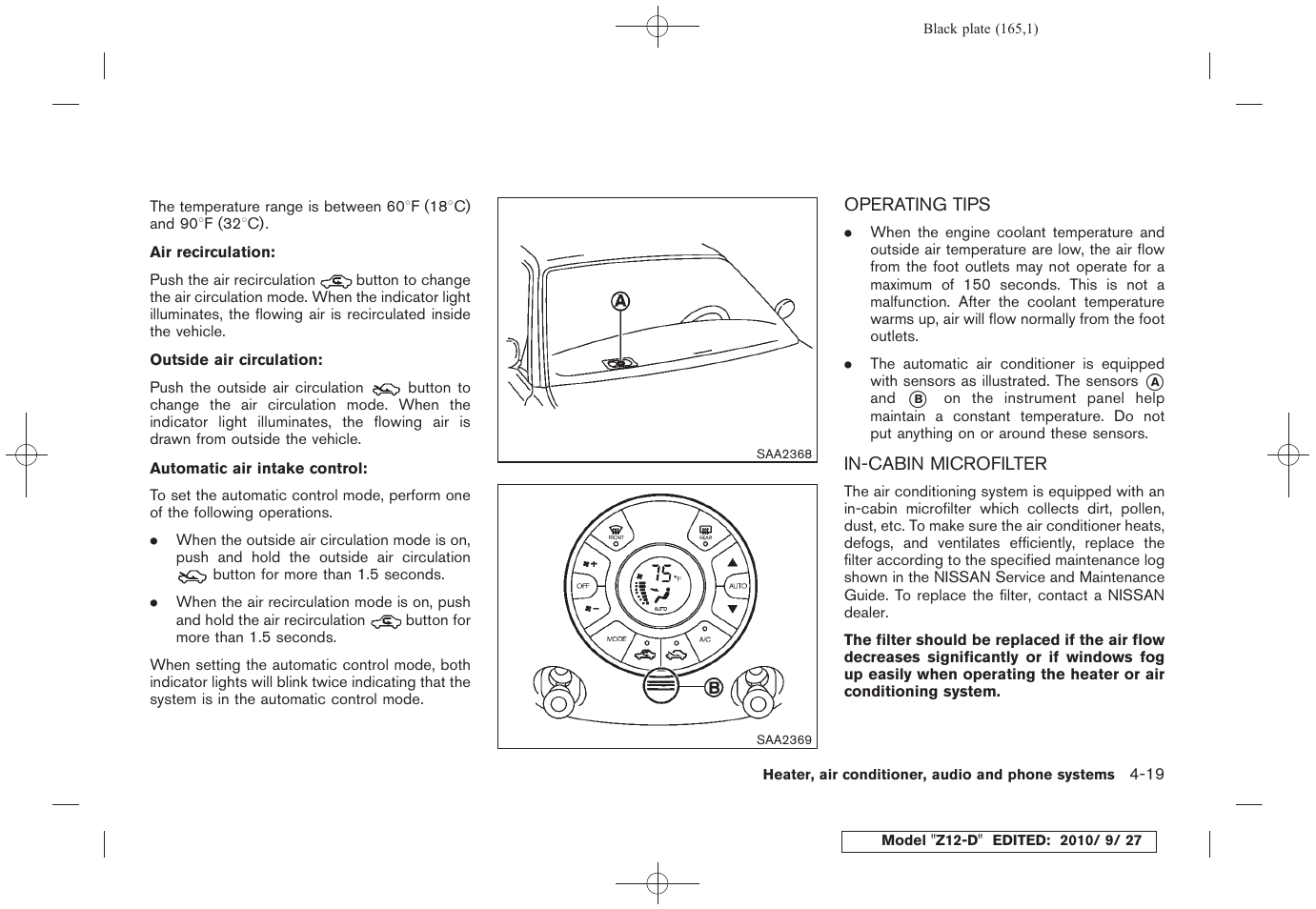 Operating tips -19 in-cabin microfilter -19 | NISSAN 2011 Cube - Owner's Manual User Manual | Page 167 / 345