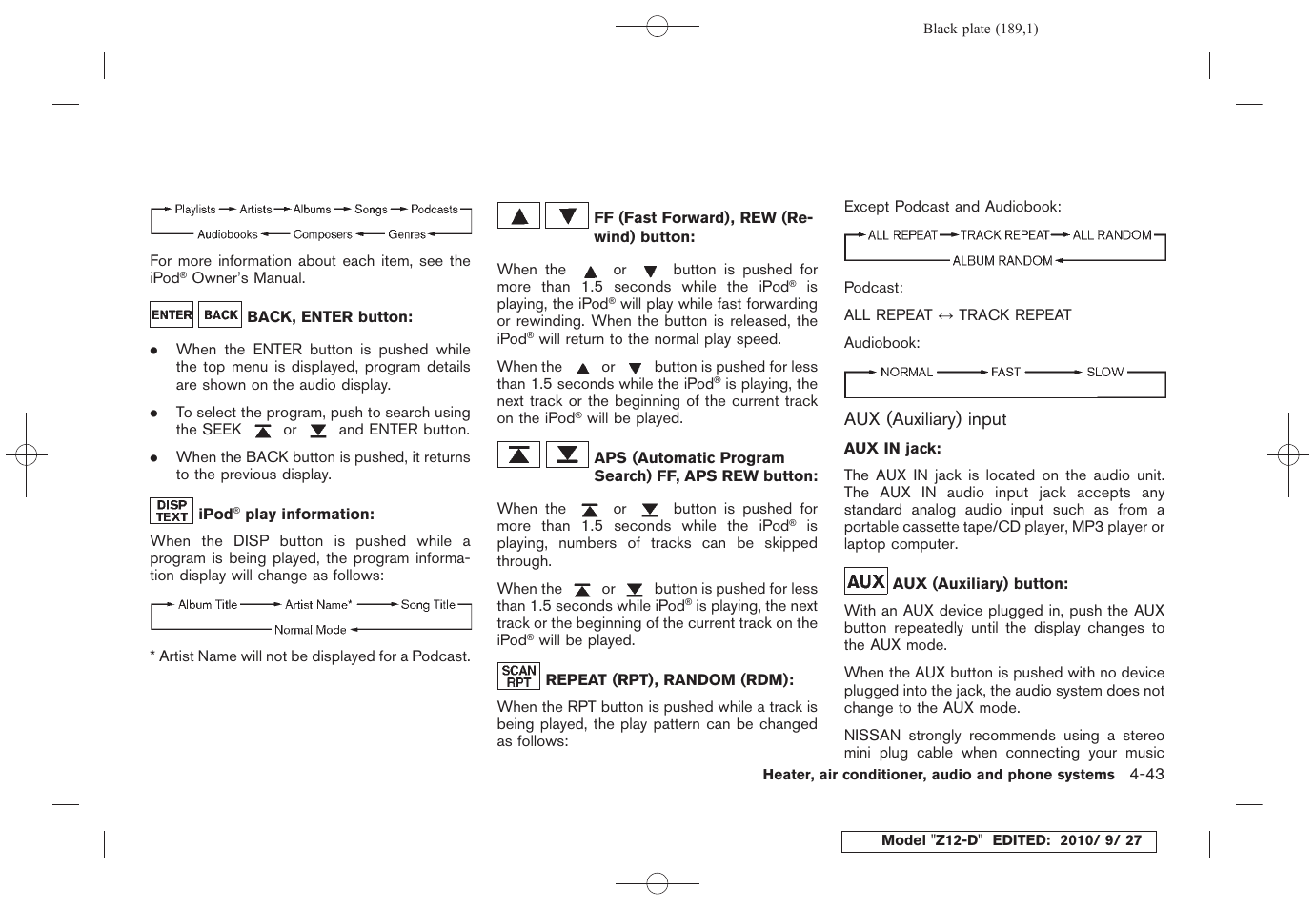 NISSAN 2011 Cube - Owner's Manual User Manual | Page 191 / 345