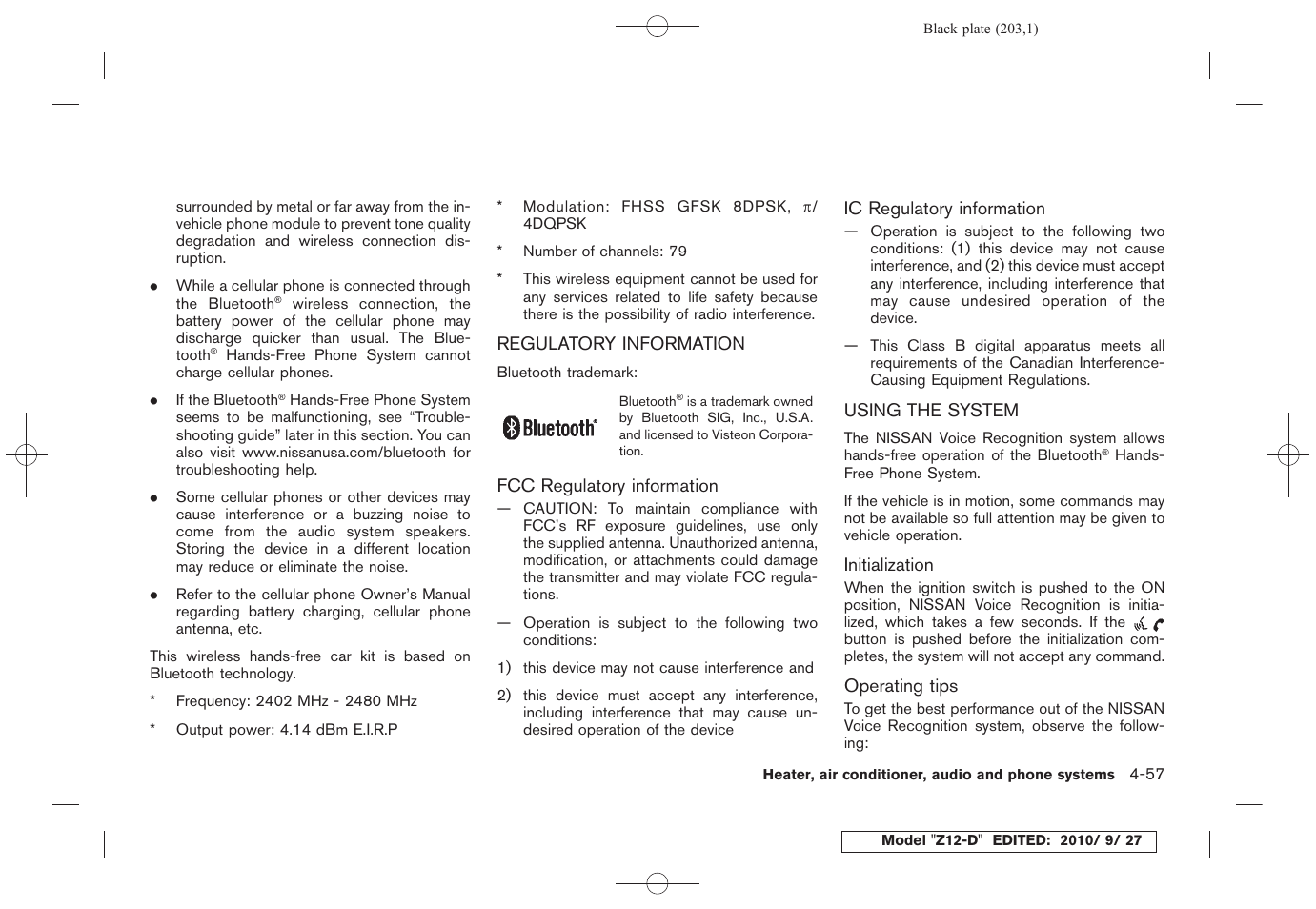 Regulatory information -57 using the system -57 | NISSAN 2011 Cube - Owner's Manual User Manual | Page 205 / 345