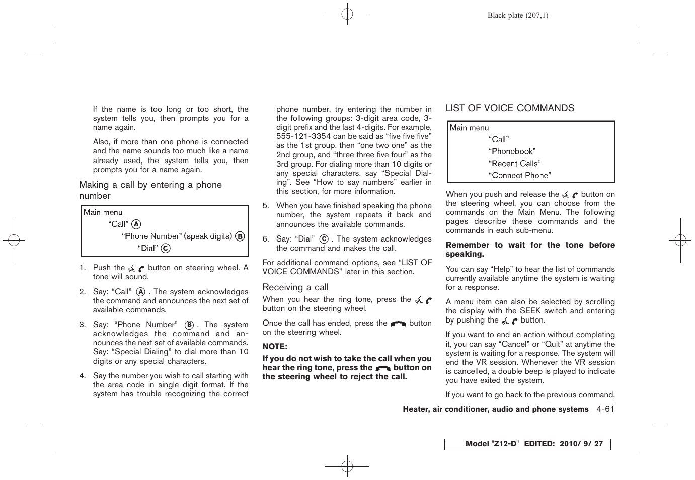 List of voice commands -61 | NISSAN 2011 Cube - Owner's Manual User Manual | Page 209 / 345
