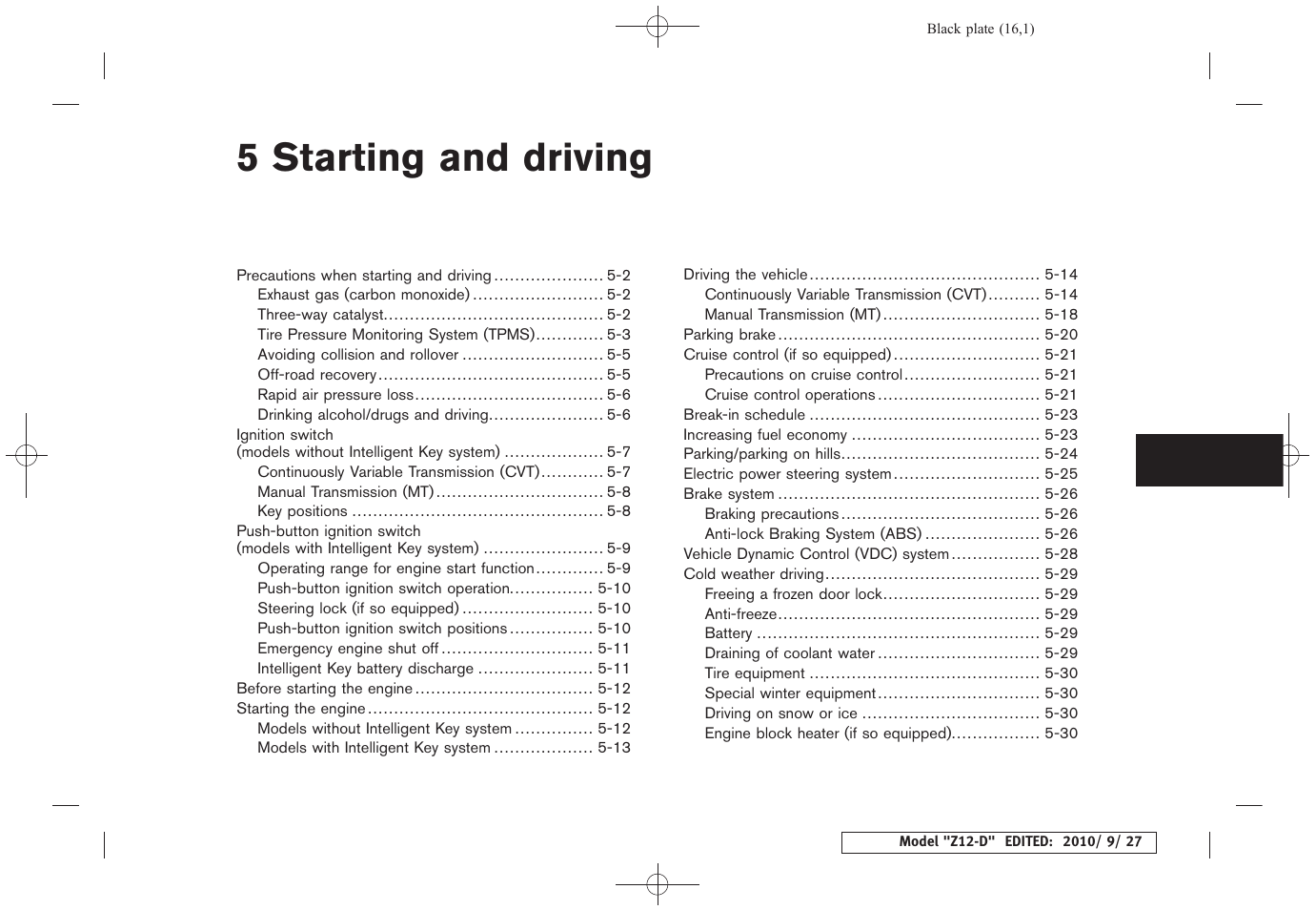Starting and driving, 5 starting and driving | NISSAN 2011 Cube - Owner's Manual User Manual | Page 217 / 345