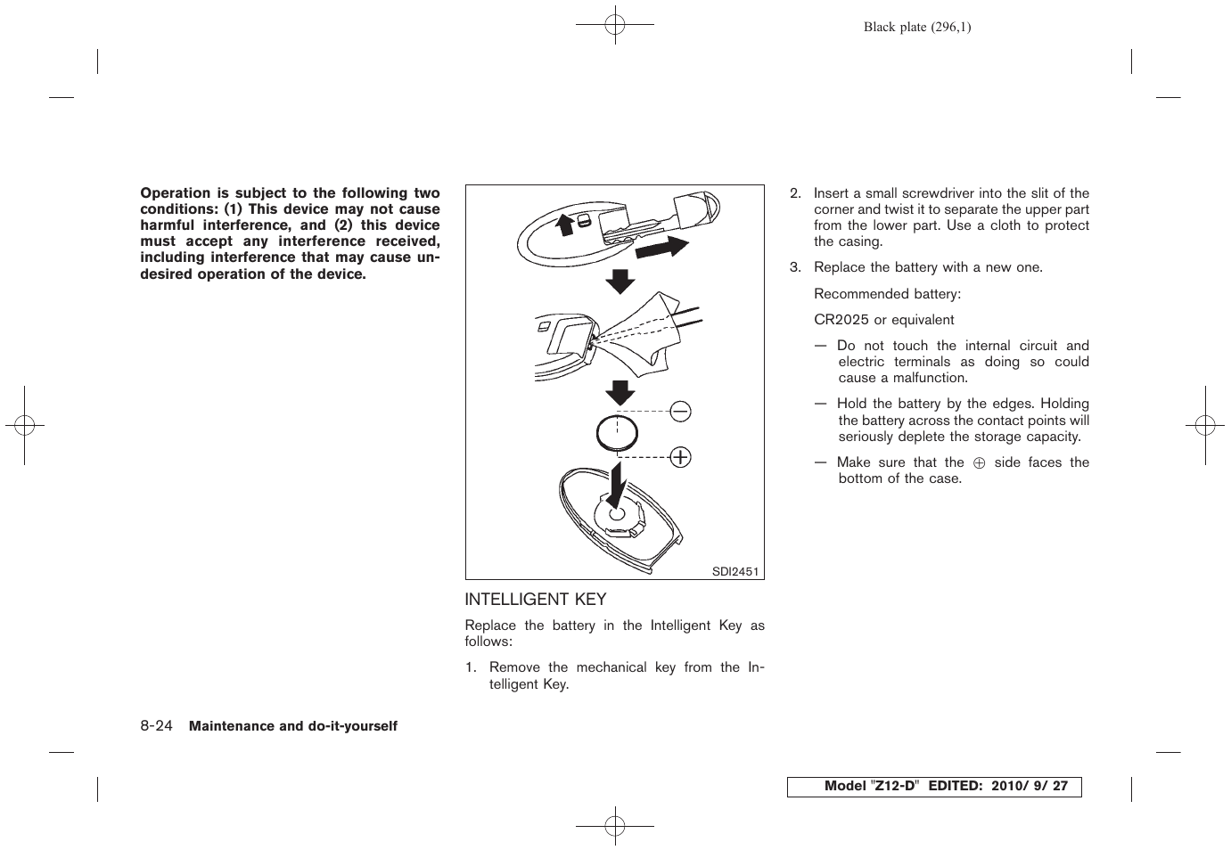 Intelligent key -24 | NISSAN 2011 Cube - Owner's Manual User Manual | Page 298 / 345