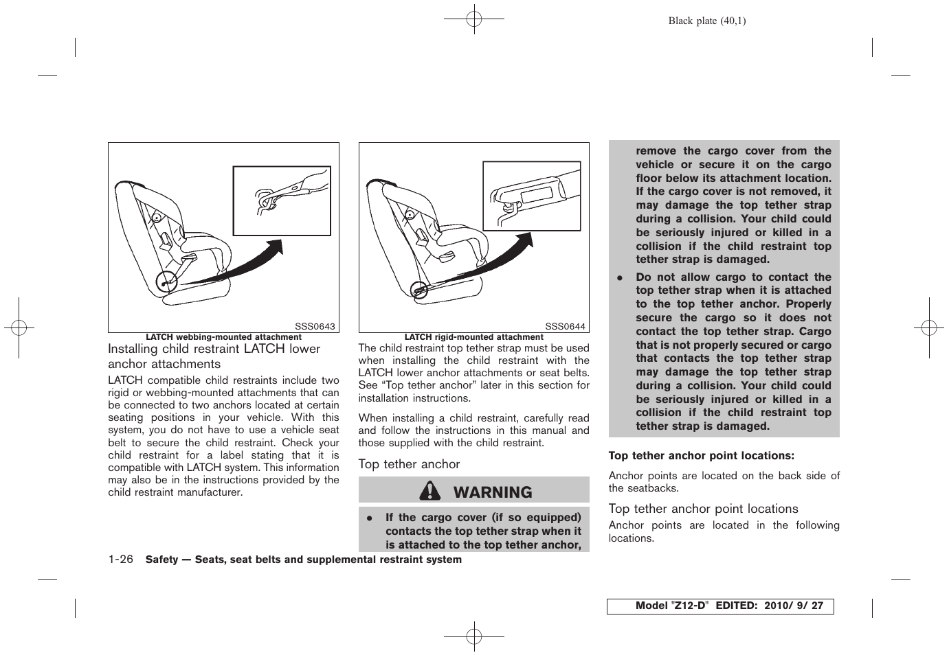 Warning | NISSAN 2011 Cube - Owner's Manual User Manual | Page 44 / 345