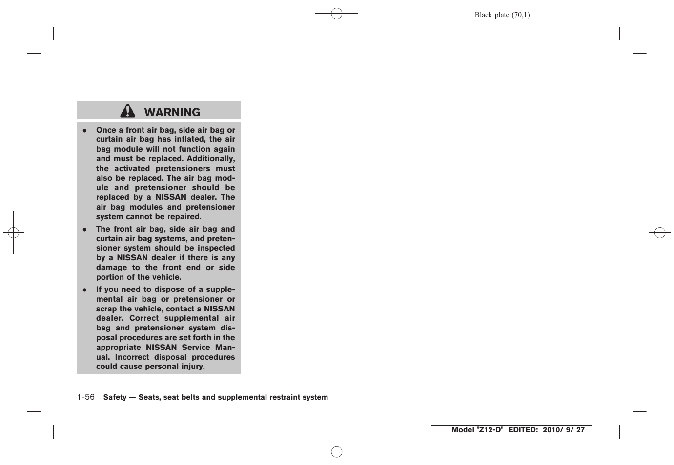 Warning | NISSAN 2011 Cube - Owner's Manual User Manual | Page 74 / 345