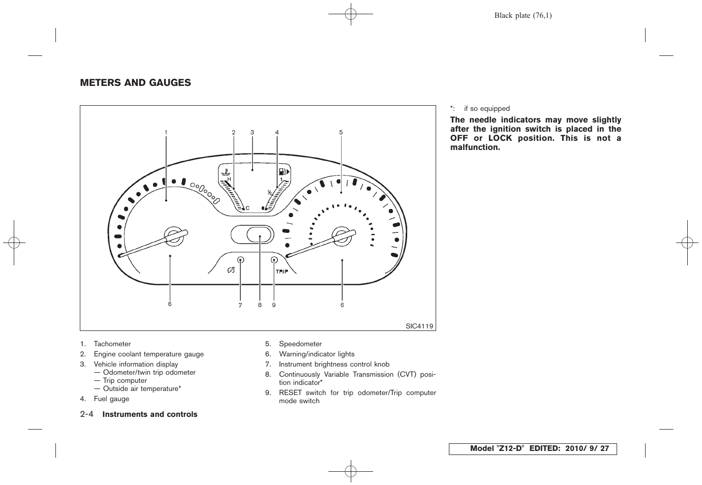 Meters and gauges -4 | NISSAN 2011 Cube - Owner's Manual User Manual | Page 78 / 345