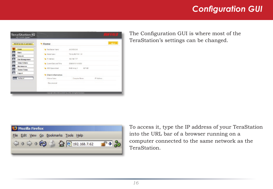 Configuration gui | Buffalo Technology TeraStation iSCSI TS-RITGL/R5 User Manual | Page 16 / 51
