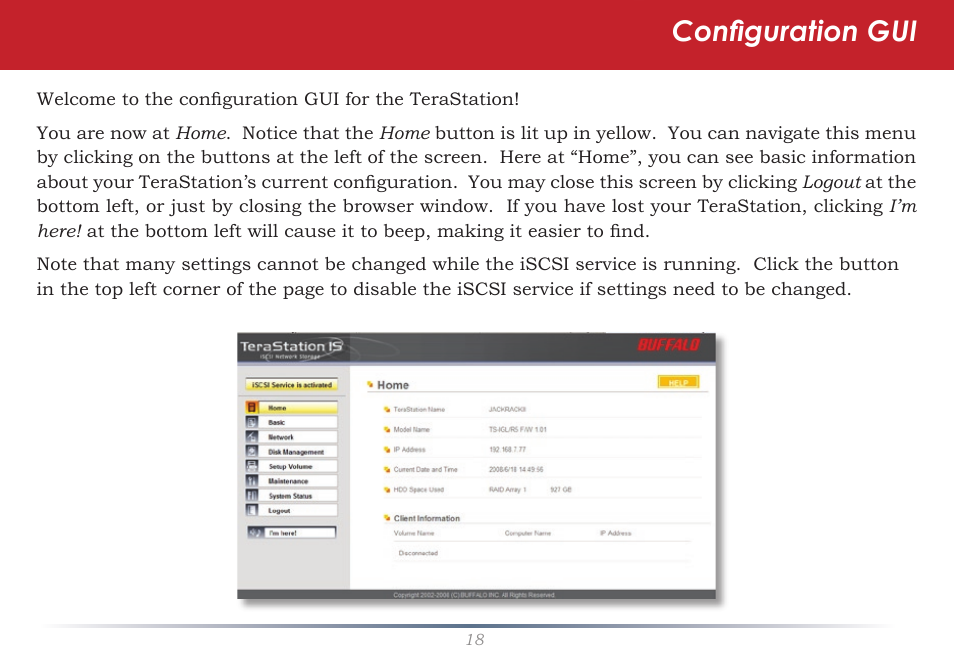 Configuration gui | Buffalo Technology TeraStation iSCSI TS-RITGL/R5 User Manual | Page 18 / 51