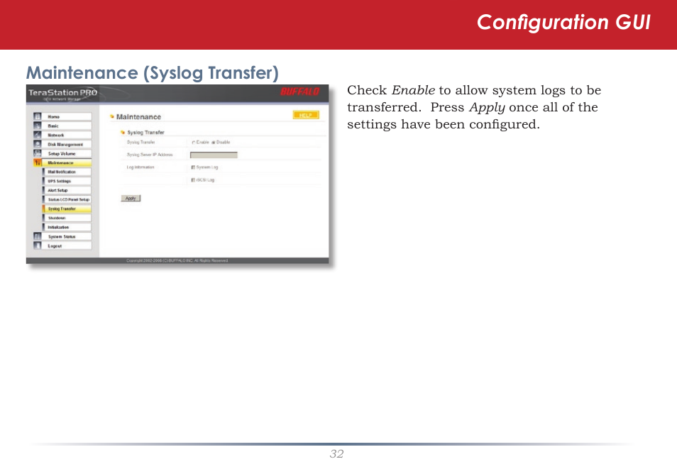Configuration gui | Buffalo Technology TeraStation iSCSI TS-RITGL/R5 User Manual | Page 32 / 51