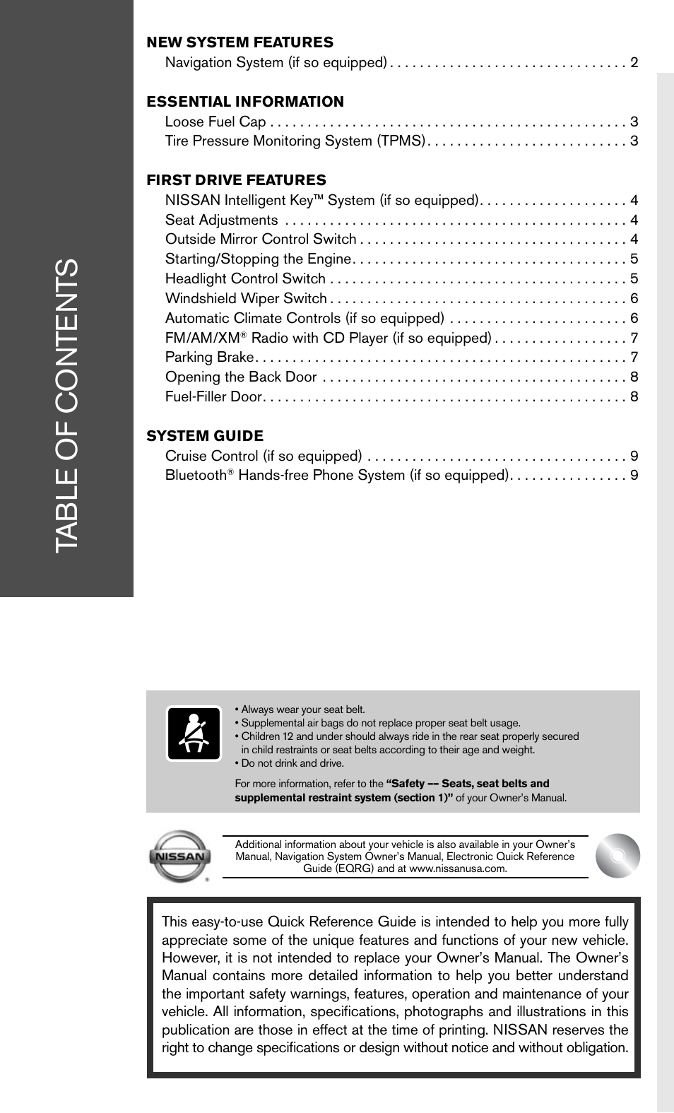 NISSAN 2011 Cube - Quick Reference Guide User Manual | Page 3 / 12