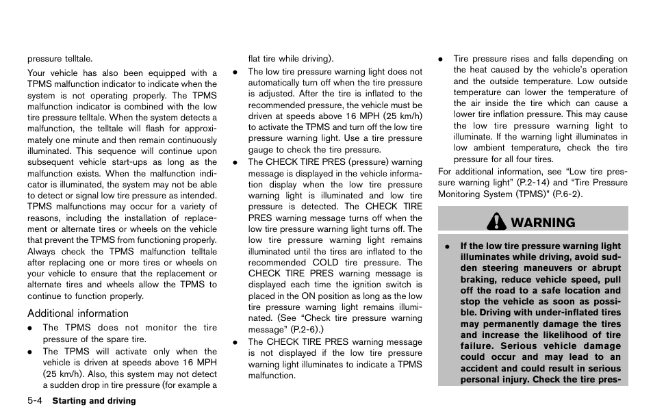 Warning | NISSAN 2012 Cube - Owner's Manual User Manual | Page 208 / 331