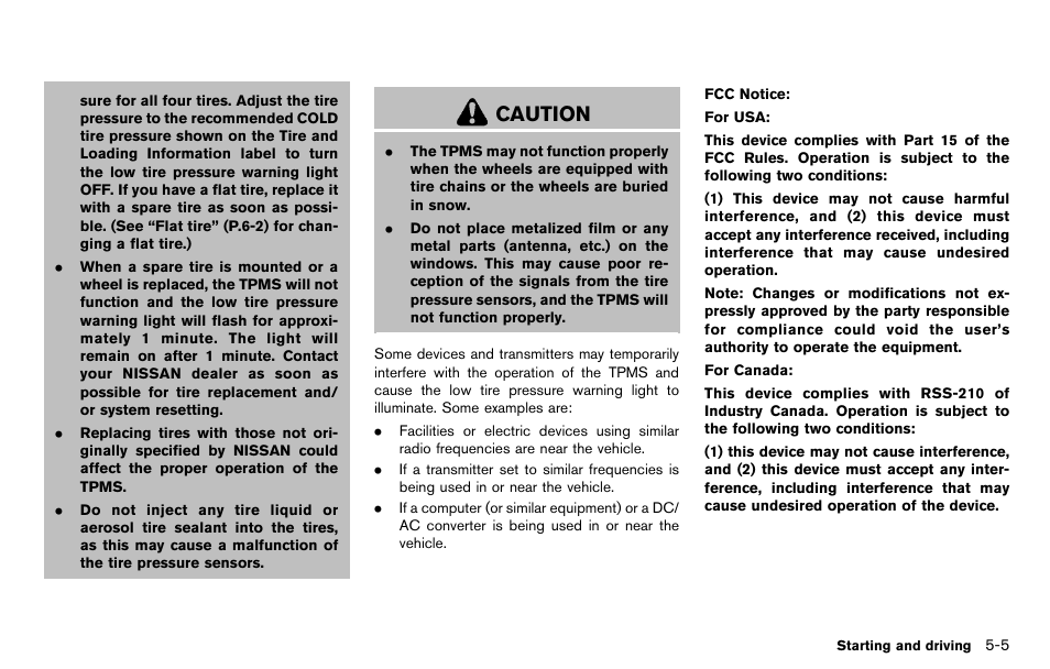 Caution | NISSAN 2012 Cube - Owner's Manual User Manual | Page 209 / 331