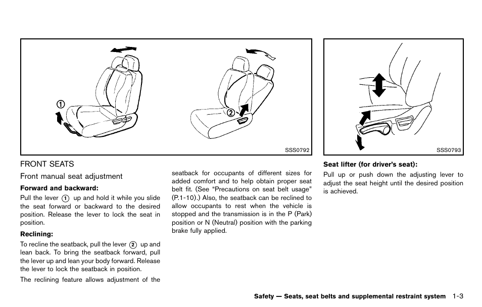 Front seats -3 | NISSAN 2012 Cube - Owner's Manual User Manual | Page 21 / 331