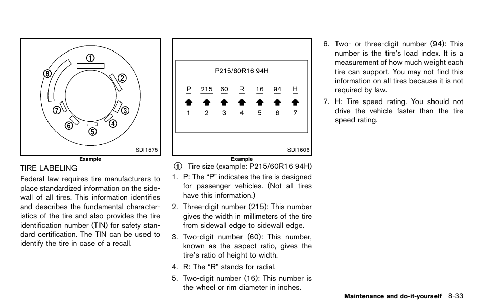 Tire labeling -33 | NISSAN 2012 Cube - Owner's Manual User Manual | Page 295 / 331