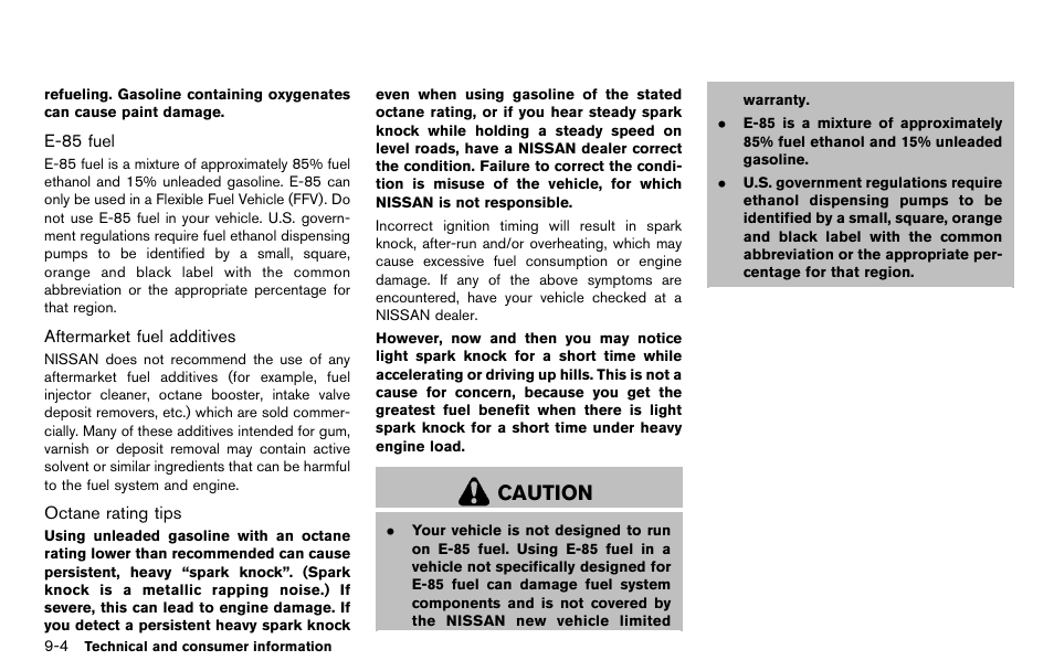 Caution | NISSAN 2012 Cube - Owner's Manual User Manual | Page 306 / 331