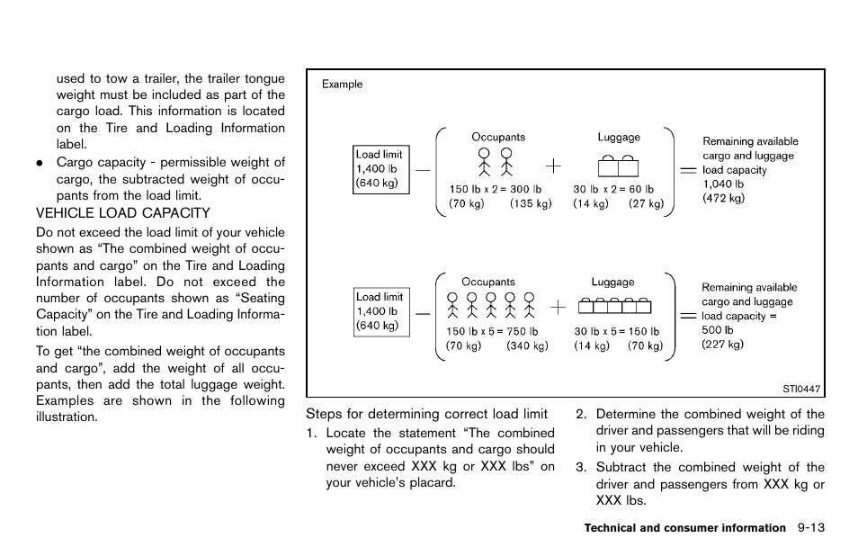 Vehicle load capacity -13 | NISSAN 2012 Cube - Owner's Manual User Manual | Page 315 / 331