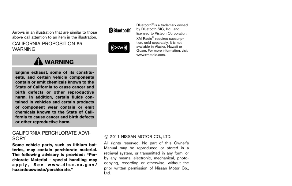 Warning | NISSAN 2012 Cube - Owner's Manual User Manual | Page 4 / 331