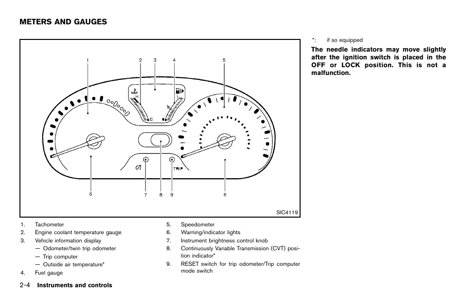 Meters and gauges -4, Meters and gauges | NISSAN 2012 Cube - Owner's Manual User Manual | Page 76 / 331