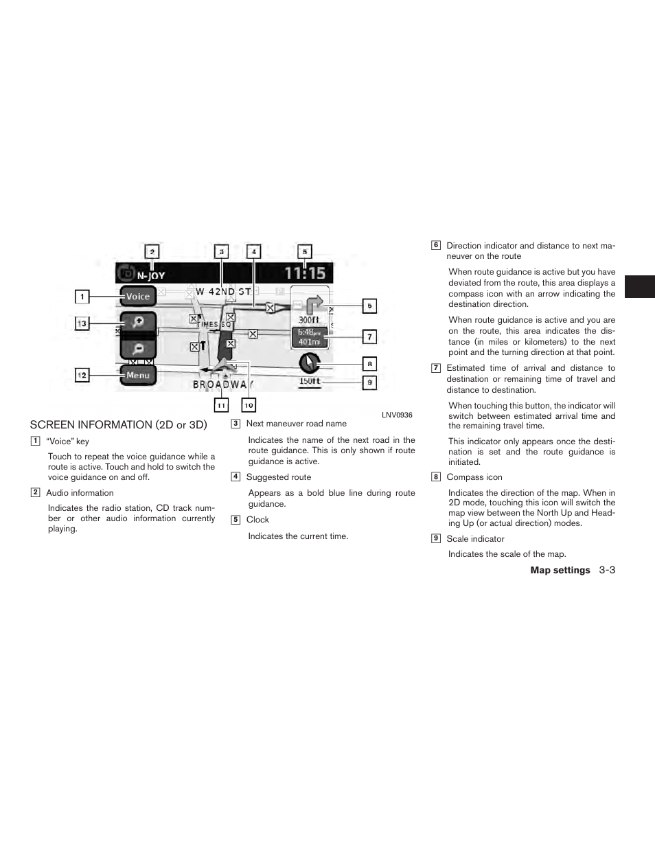 Screen information (2d or 3d) -3 | NISSAN 2012 Versa Sedan - Navigation System Owner's Manual User Manual | Page 18 / 81