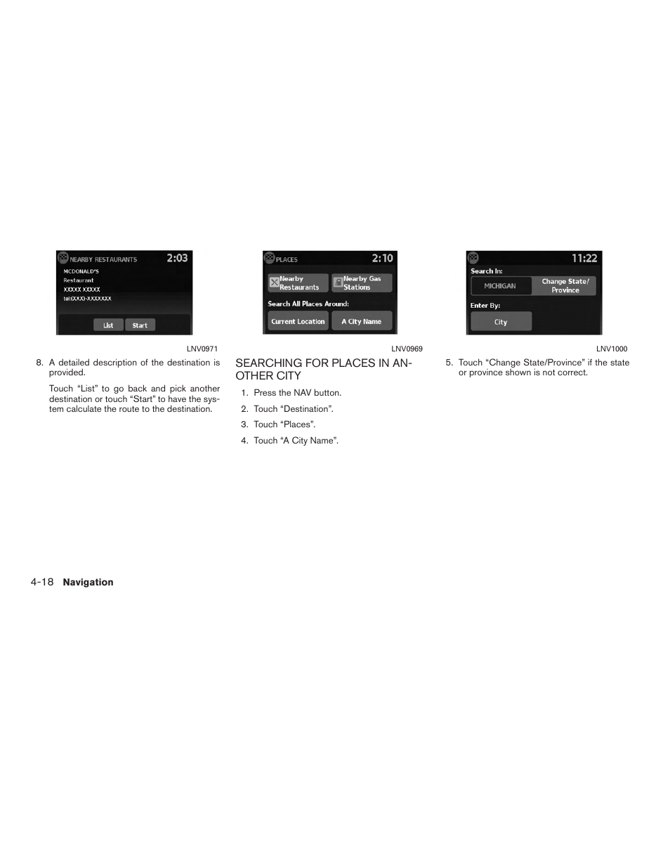 Searching for places in another city -18 | NISSAN 2012 Versa Sedan - Navigation System Owner's Manual User Manual | Page 45 / 81