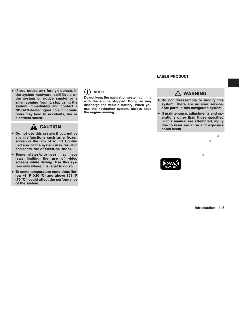 Laser product -3, Caution, Warning | NISSAN 2012 Versa Sedan - Navigation System Owner's Manual User Manual | Page 6 / 81