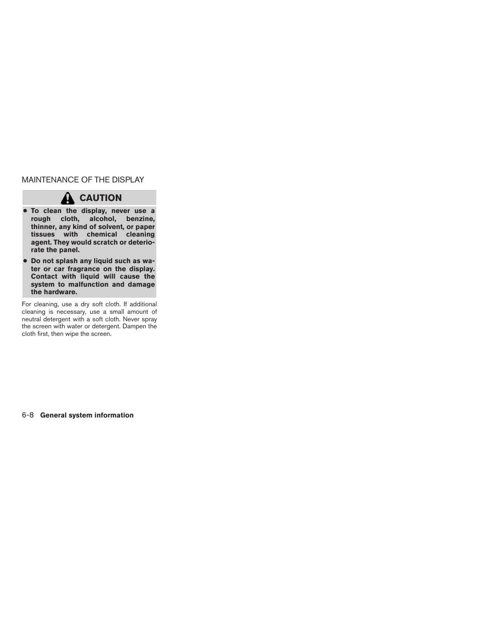 Maintenance of the display -8, Caution | NISSAN 2012 Versa Sedan - Navigation System Owner's Manual User Manual | Page 73 / 81