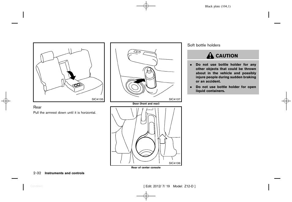 Caution | NISSAN 2013 Cube - Owner's Manual User Manual | Page 106 / 331